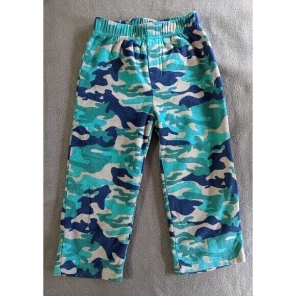 Boys 3t Pajamas Sleep Pants Fleece Blue Teal Camo
